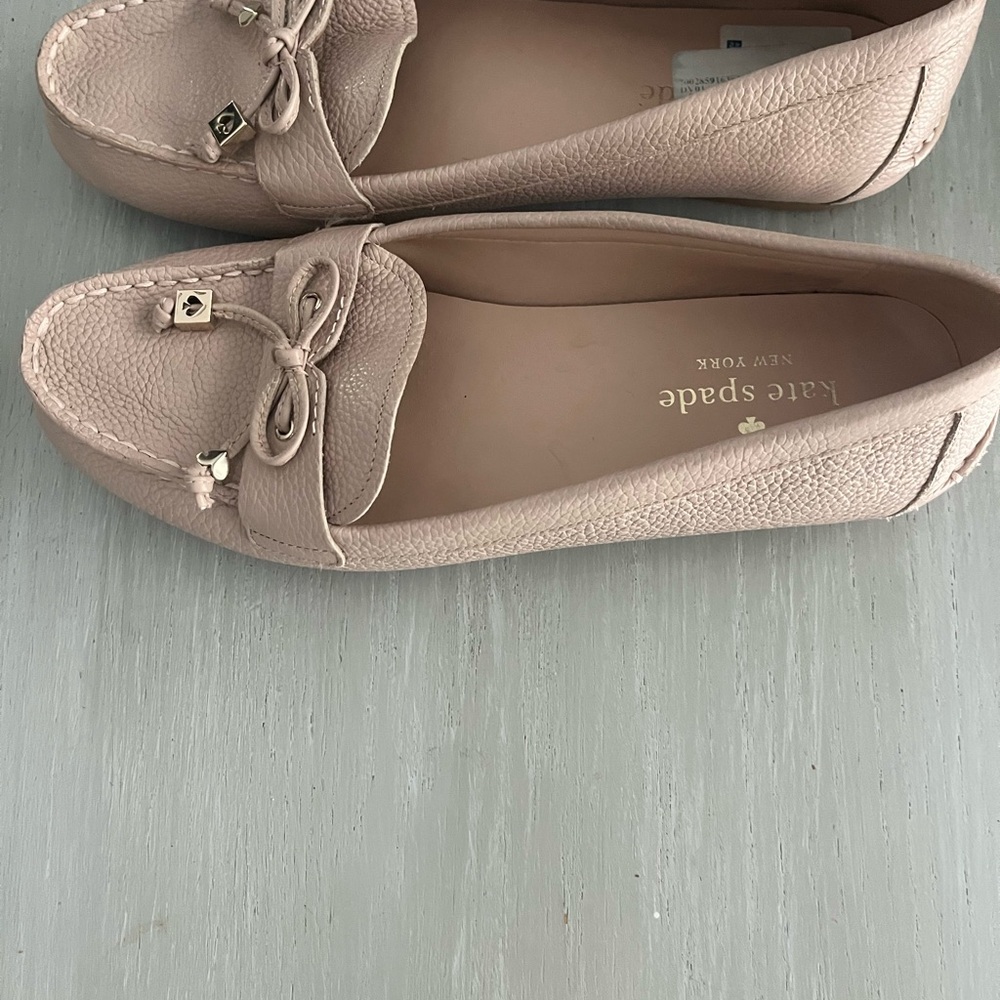 kate spade Pebbled Leather Bow Loafers in Pale Blush